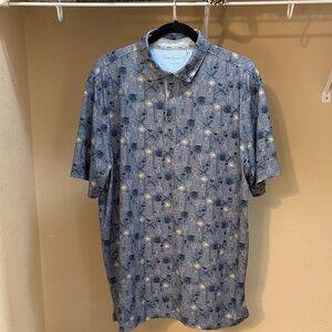 Walter Hagen Blue Short-Sleeve Polo with Subtle Tropical Motif